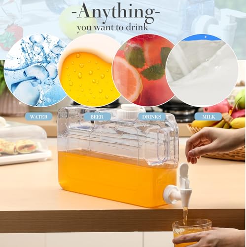 Image of Funnymoom 6 Pcs Drink Water Dispenser for Fridge 1.1 Gallon Beverage Dispenser with Spigot Plastic Reusable Refrigerator Water Dispensers Waters Jug Container for Party Outdoors Camping Hiking Home
