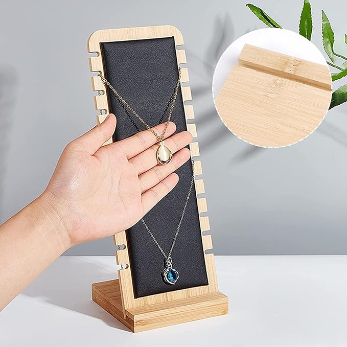 Image of Wooden Necklace Display Stand with SoftVelvet Detachable Tabletop Jewelry Display Boards