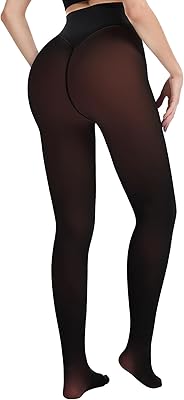 Fleece Lined Tights Women One Line High Waist Warm Sheer Fleece Tights Thick Thermal Pantyhose Winter Black