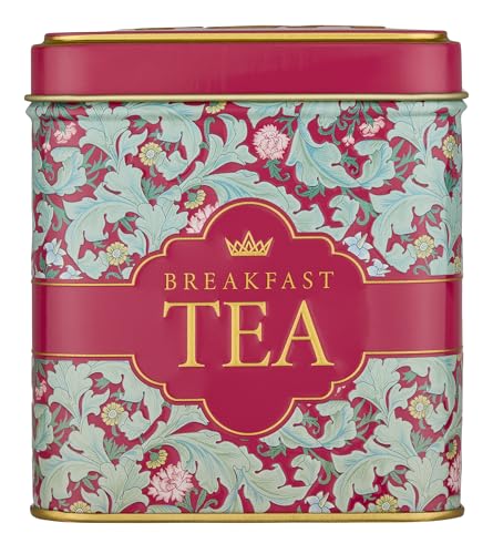 New English Teas Victorian Garden Tea Tin with 32 English Breakfast Teabags – Tapestry Inspired Tin with Decorative Pink Florals