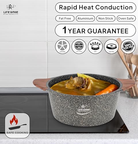 Image of LIFE SMILE Cookware Set - Non Stick Pots and pan set Induction Base, Granite Coating 100% PFOA FREE, Die Cast aluminum Body Kitchen Set (Gold, 8 Pieces)