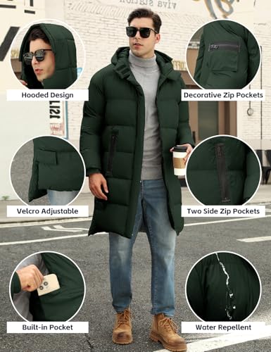 HEEKPEK Men's Hood Puffy Quilted Jacket Winter Warm Long Puffer Coat Windproof Full Zip Thicken Outerwear with 4 Pockets2