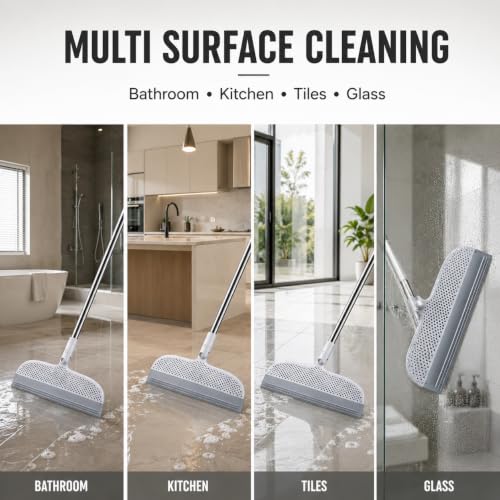 Image of Magic Broom Silicone Floor Wiper - Heavy Duty, Durable & Efficient Floor Cleaning Tool Stainless Steel Extendable Big Handle Bathroom and Kitchen Squeegee Wiper (Scraper Wiper)