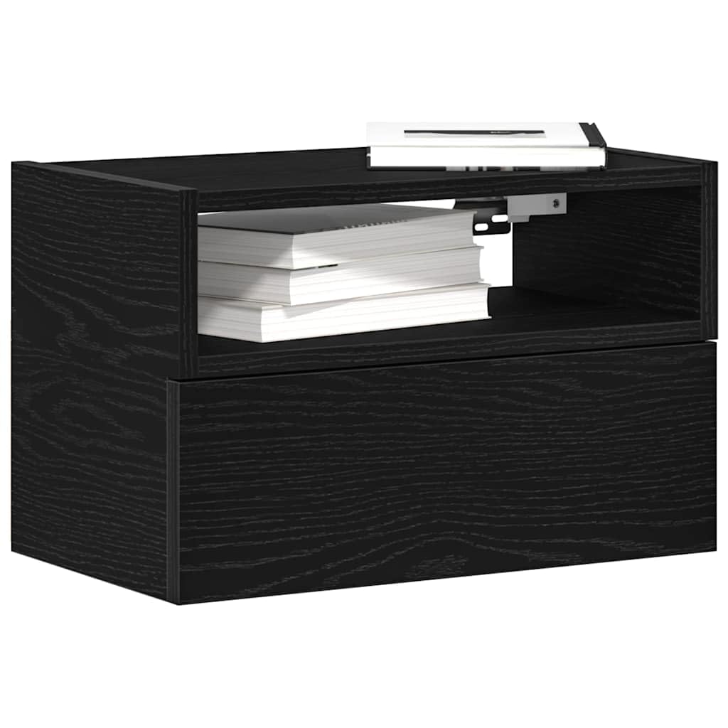 Mesita de noche de pared negra de 45x26x28.5 cm para almacenamiento suspendido