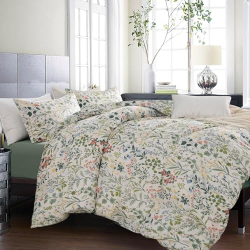Image of Vintage Garden Floral Comforter Set King Size Comforter Botanical Floral Bedding Comforter King Coquette Bedding Aesthetic Cute Flowers Pattern Comforter for Girls Women Fluffy Cottagecore Bedding Set