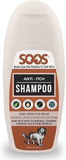 Soos Pet Shampoo Anti-Itch Natural Dead Sea Minerals Fast Absorbing Clean Fur with Vitamins Essential Oils Natural Ingredients Antiba-cterial and Antif-ungal for Dogs and Cats - 1x Pet Shampoo (250ml)