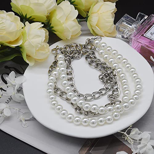 Image of 2 PCS Metal Pearl Boot Bracelet Shoe Chain for Women | Decorative Pearl and Metal Chain Shoe Accessory for Boots, Lace-Up Footwear and Casual Wear (Silver-White)