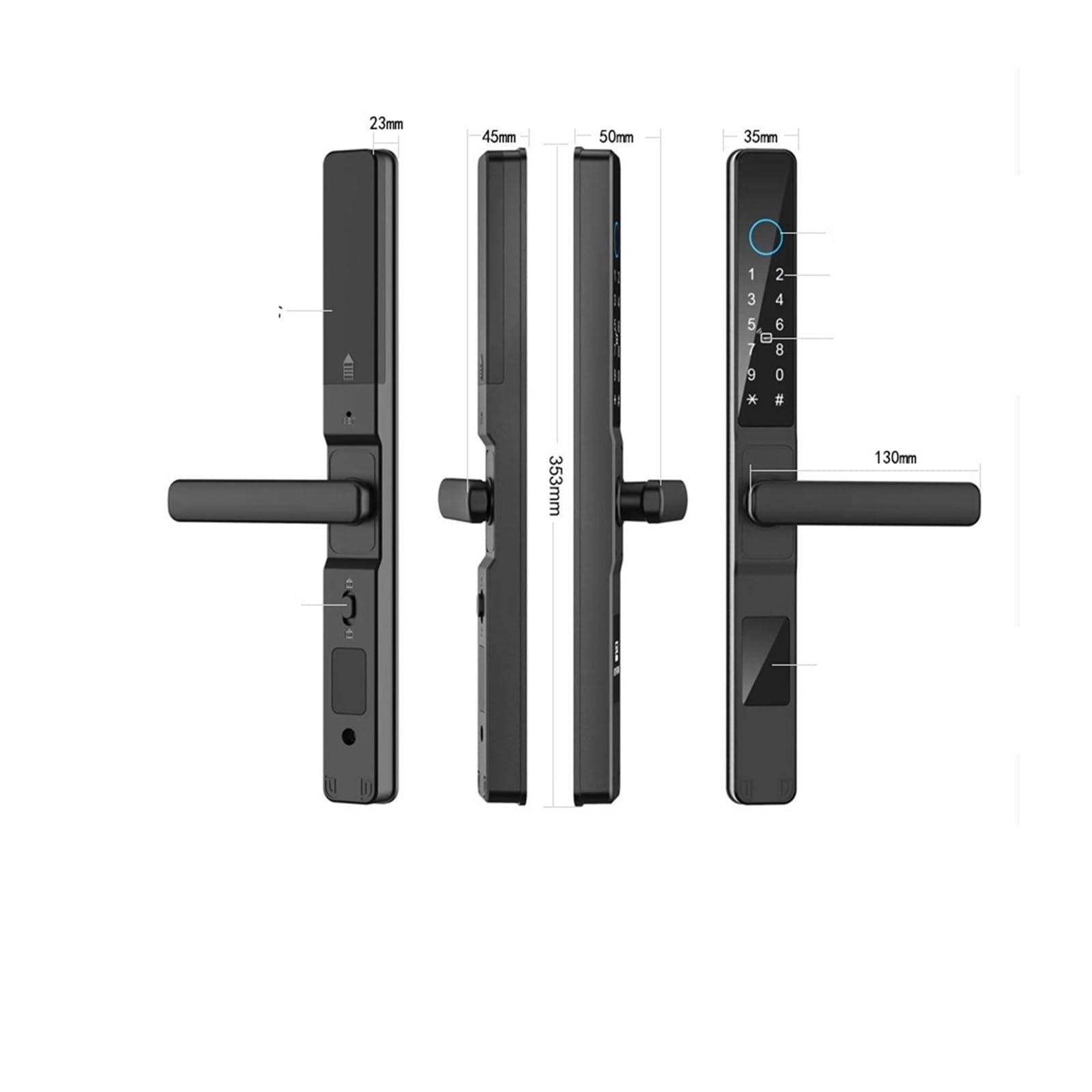 Wodoodporny inteligentny aluminiowy zamek do drzwi Euro z podwójnym hakiem, wpuszczany, hasłem na odcisk palca, elektroniczny, przesuwny, Odporny na warunki atmosferyczne(Nero,Straight handle)