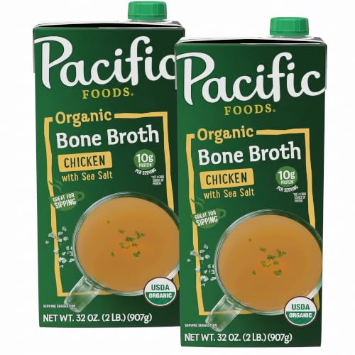 Pacific Foods Organic Chicken Bone Broth With Sea Salt, 32 oz Carton (Pack of 2)