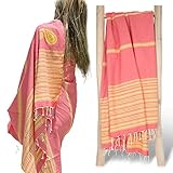 ZusenZomer Fouta Hammam Badetuch XXL, Handgewebt Tunesisch Strandtuch für Frauen, Männer, saugfähig, leicht übergroßes Saunatuch 100% Baumwolle Hammamtuch (Coralle Ross)