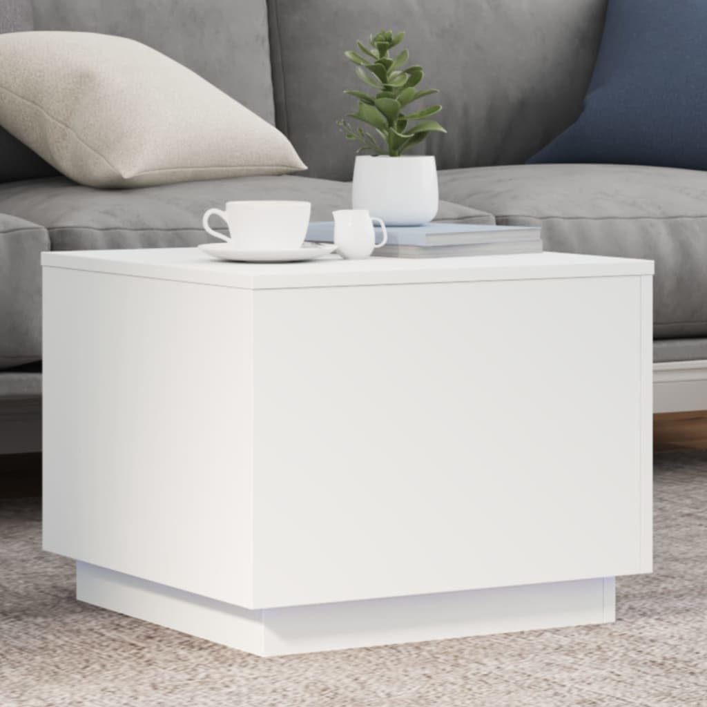 vidaXL Modern White LED Coffee Table 19.7X19.7X15.7 in with Dynamic Lighting for Living Room and Office Use, Stylish Functional Engineered Wood Design Square Sofa Accent Couch End Tea