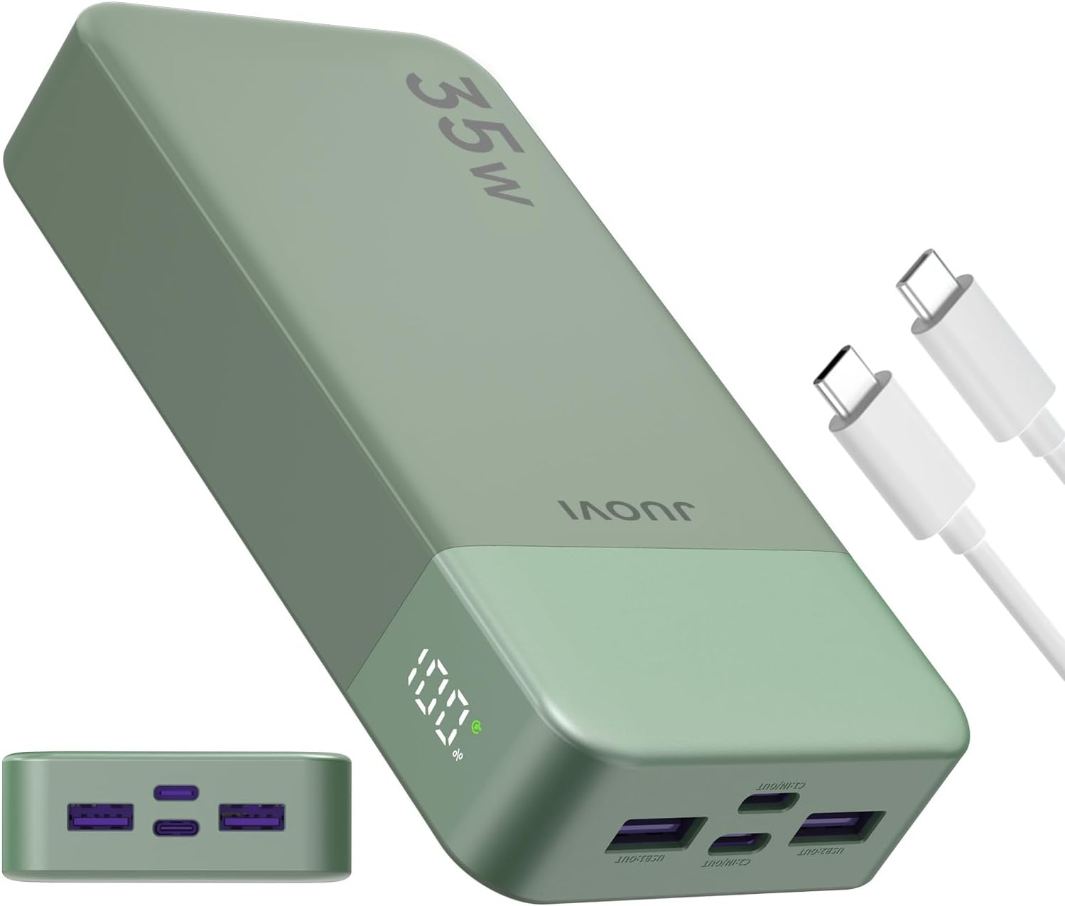 JUOVI J2651 Power Bank 35W 20000mAh USB C In & Out Power Bank, pacco batteria con QC3.0+PD3.0 35W ad alta velocità di ricarica per auricolari Bluetooth, telefono cellulare, tablet (Verde)