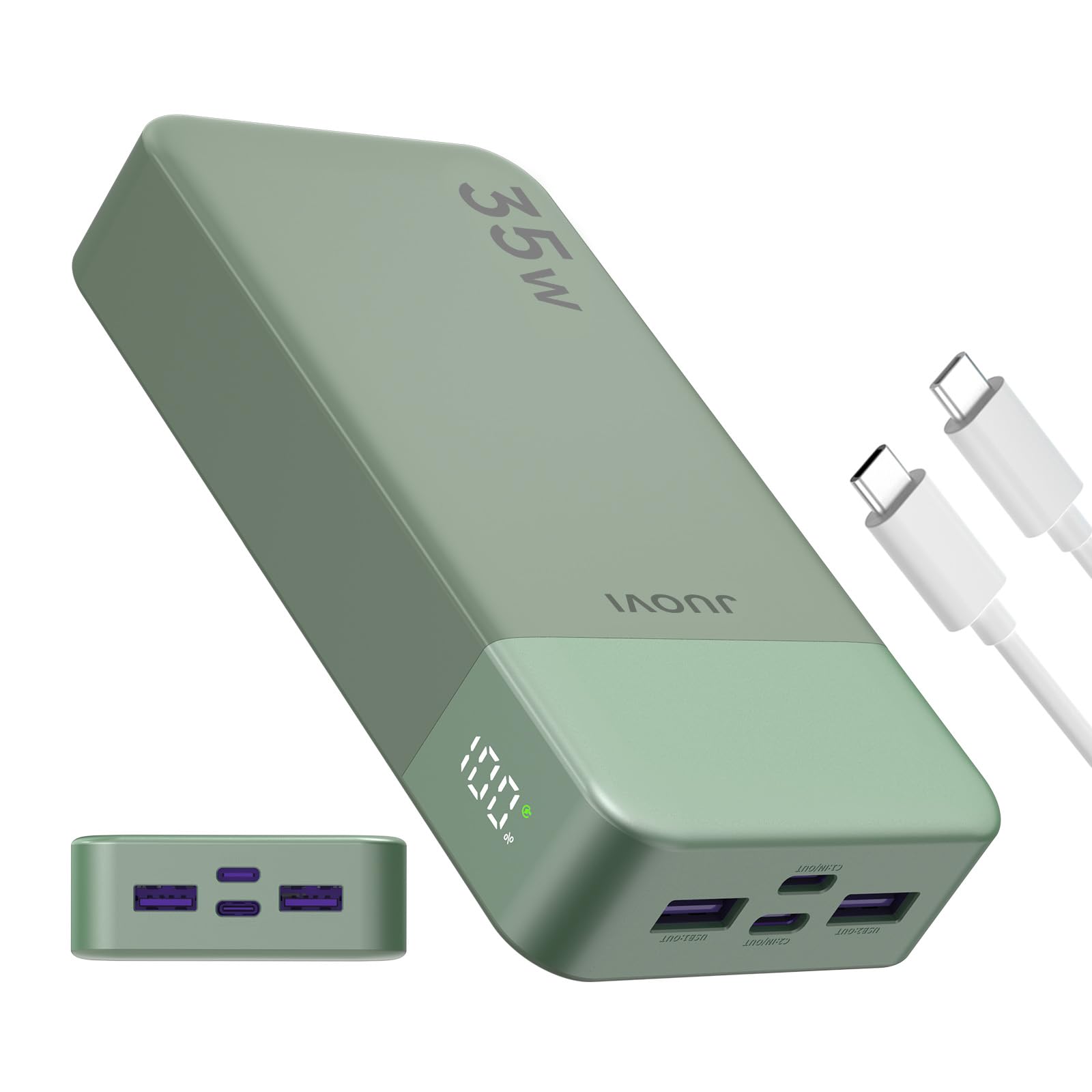 JUOVI J2651 Power Bank 35W 20000mAh USB C In & Out Power Bank, pacco batteria con QC3.0+PD3.0 35W ad alta velocità di ricarica per auricolari Bluetooth, telefono cellulare, tablet (Verde)