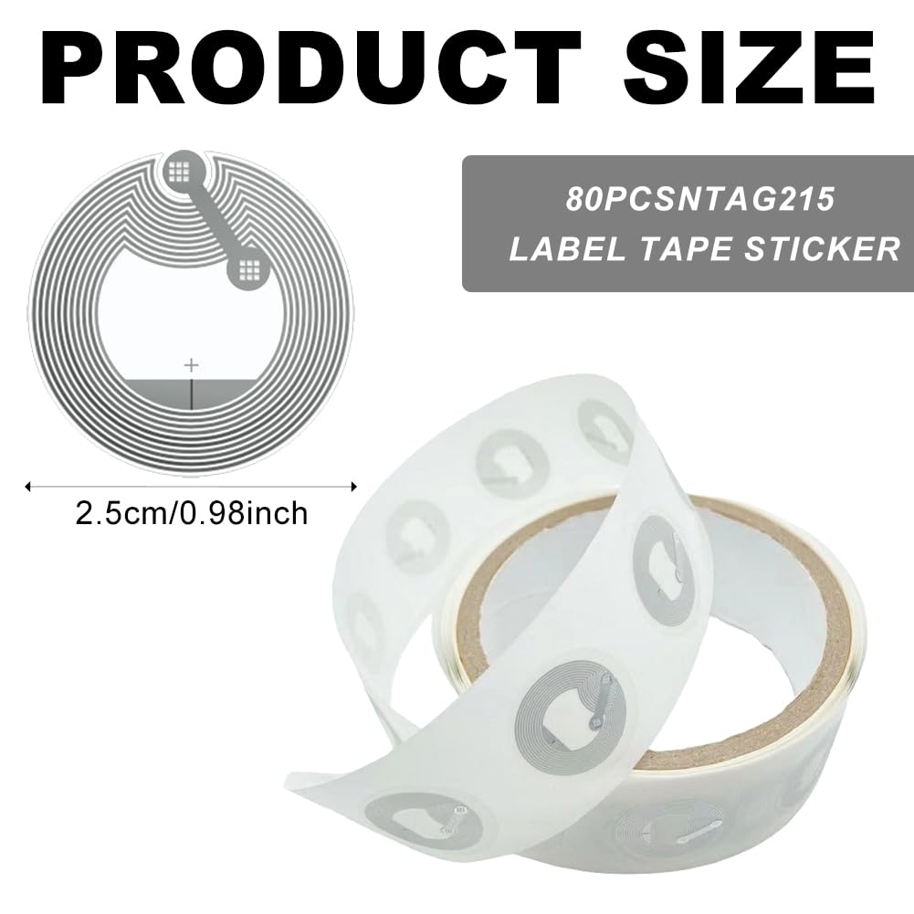 80 Stück NFC Tag Sticker, Ntag 216 NFC Aufkleber Wiederbeschreibbar, Wiederbeschreibbare NFC Tags, Programmierbar 888 Byte Speicher, NFC Sticker für Alle NFC-Fähigen Handys und Geräte (216)
