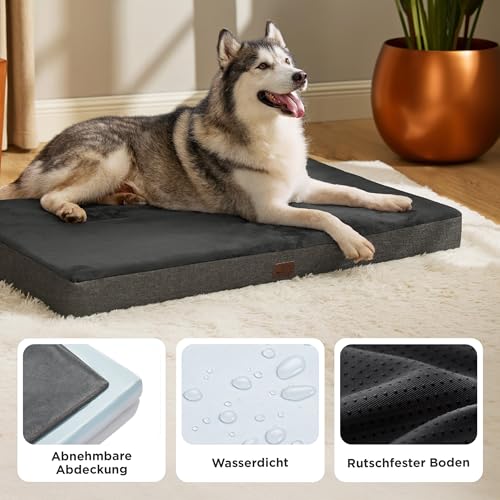 BEDSURE orthopädisches Hundekissen große Hunde - 120x74x10cm waschbares Hundebett mit 2 in 1 Memoryschaum, kuscheliges Hundematte Hundematratze in größe, dunkelgrau