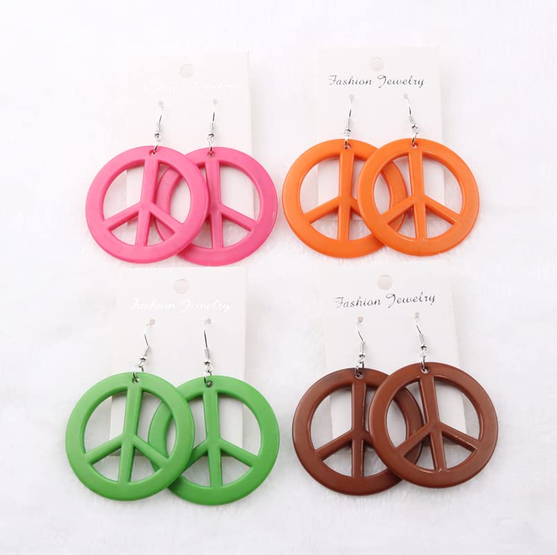 Caiyao Peace Sign Pendant Necklace & Earrings Jewelry Set - Love Peace Symbol Hippie Pendant for Women - Multicolor