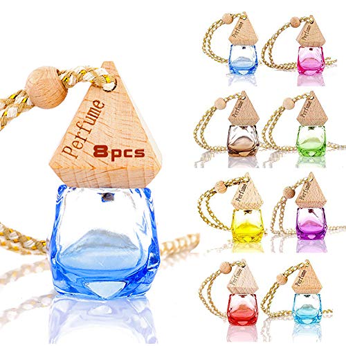 8 pièces Bouteille Parfum de Voiture Diffuseur Parfum Suspendu 6ml Rechargeable Désodorisant de Odeur Voiture Purificateurs d'air Femme Huile D'aromathérapie Pendentif pour Voiture Décoration Maison Cover