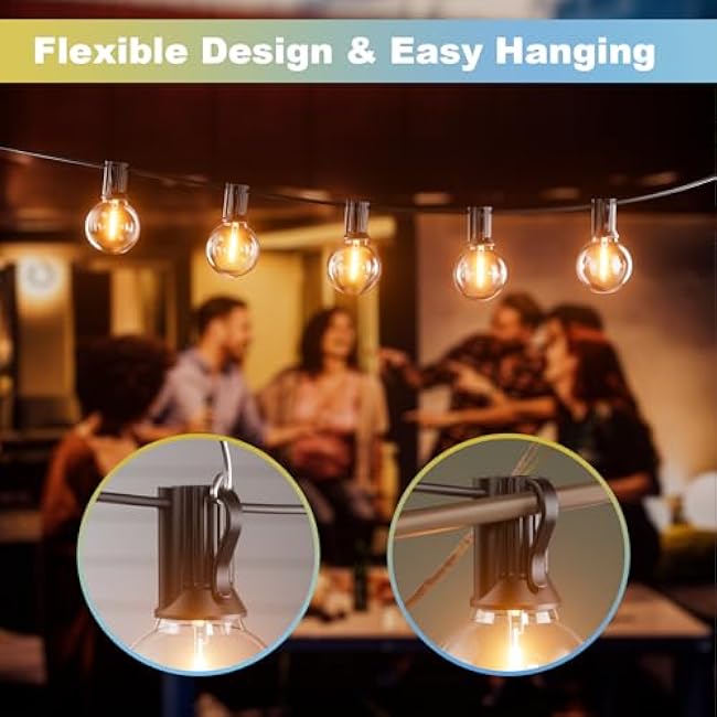 Bomcosy Outdoor String Lights,25 FT LED String Lights for Outside with Shatterproof Dimmable 12+1 Bulbs,Waterproof Connectable Outdoor Lights for Deck,Garden,Backyard,Balcony,Porch,Patio