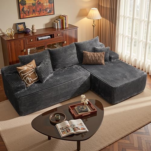 Image of HOOOWOOO Plush L Shaped Sectional Couch,97 inch Assembly Free Modern Minimalist Sofa,Boneless Corner Couch in A Box for Apartment Renting House Office(Right Chaise Gray)