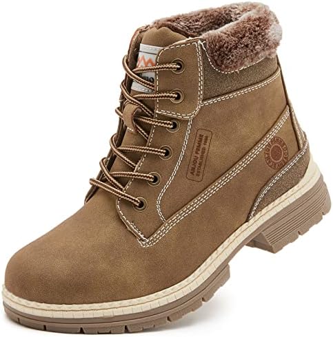 COTTIMO Snow Hiking Winter Boots for Women - Casual Brown Combat Work Boot - Non-slip Fur-Lined Ankle Boots - Fashion Boots Waterproof Leather Shoes Clearance LMW19-KHAKI-7