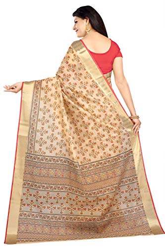 Image of RANI SAAHIBA Women's Poly Cotton Printed Saree With Blouse Piece (SKR6945 Beige-Red)