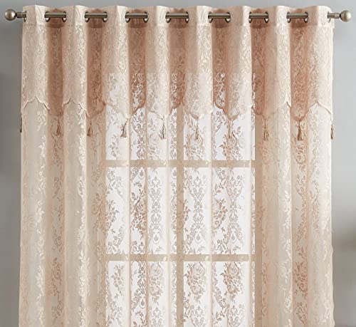LinenZone Extra Wide Lace Patio Door Curtain with Attached Valance