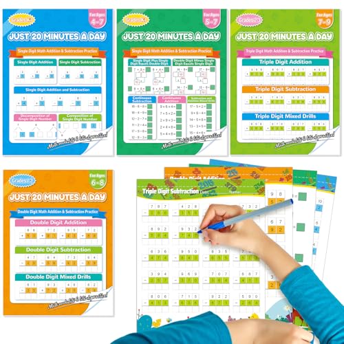 Cahier d'exercices d'addition pas à pas avec chiffres simples à triples