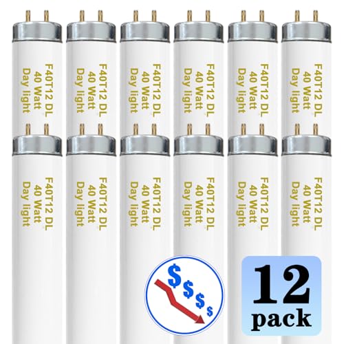 Konideke 48 Inch F40T12/DL 40W 6500K Daylight Fluorescent Light Bulbs, 4ft T12 Linear Tube Lights F40T12/865, 2650 Lumens, G13 Bi-Pin 12 Pack