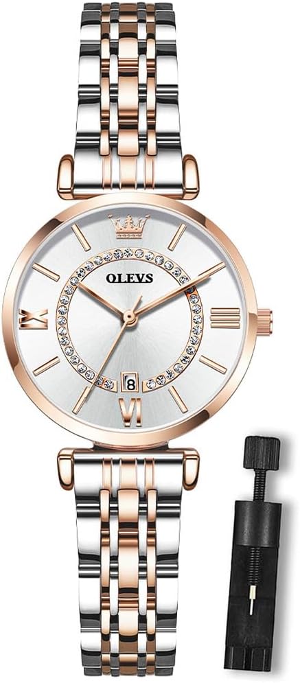 Women's Casual Stainless Steel Watch, Small Wrist Simple Watch for Women, Elegant Diamond Roman Numerals Ladies Dress Watch