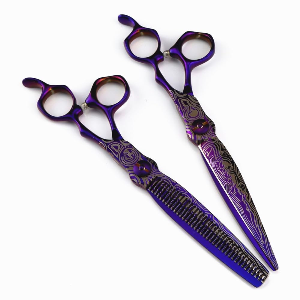 Forbici da Taglio per Capelli, Forbici Professionali da 7 Pollici in Damasco Viola, Forbici per Capelli di Alta qualit, Forbici da Taglio per sfoltire i Capelli, Forbici da Barbiere, Forbici da