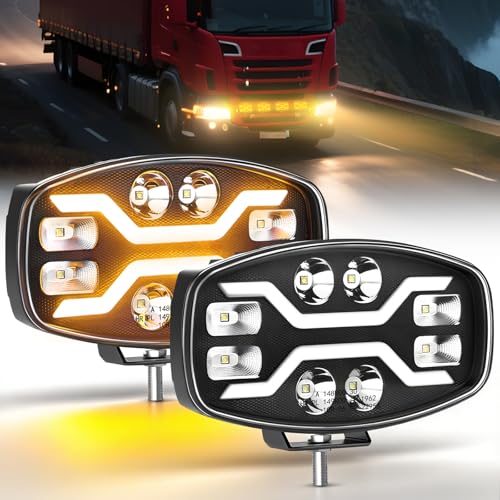 BraveWAY 2X 150W 10 Pouces 35000LM Phare De Travail LED Spot Flood Combo Phare Longue Portée LED Camion ECE avec Hi LO Feu De Jour Bicolorer, Feu d'accueil pour Camion...