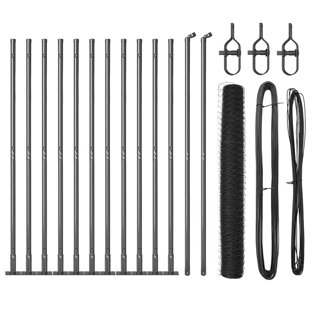 Fence Post Grey 250 cm x 3.2 x 80 cm Steel PVC Weather Resistant Corrosion Proof Garden Security Perimeter Barrier Outdoor Enclosure Kit with Concrete Posts