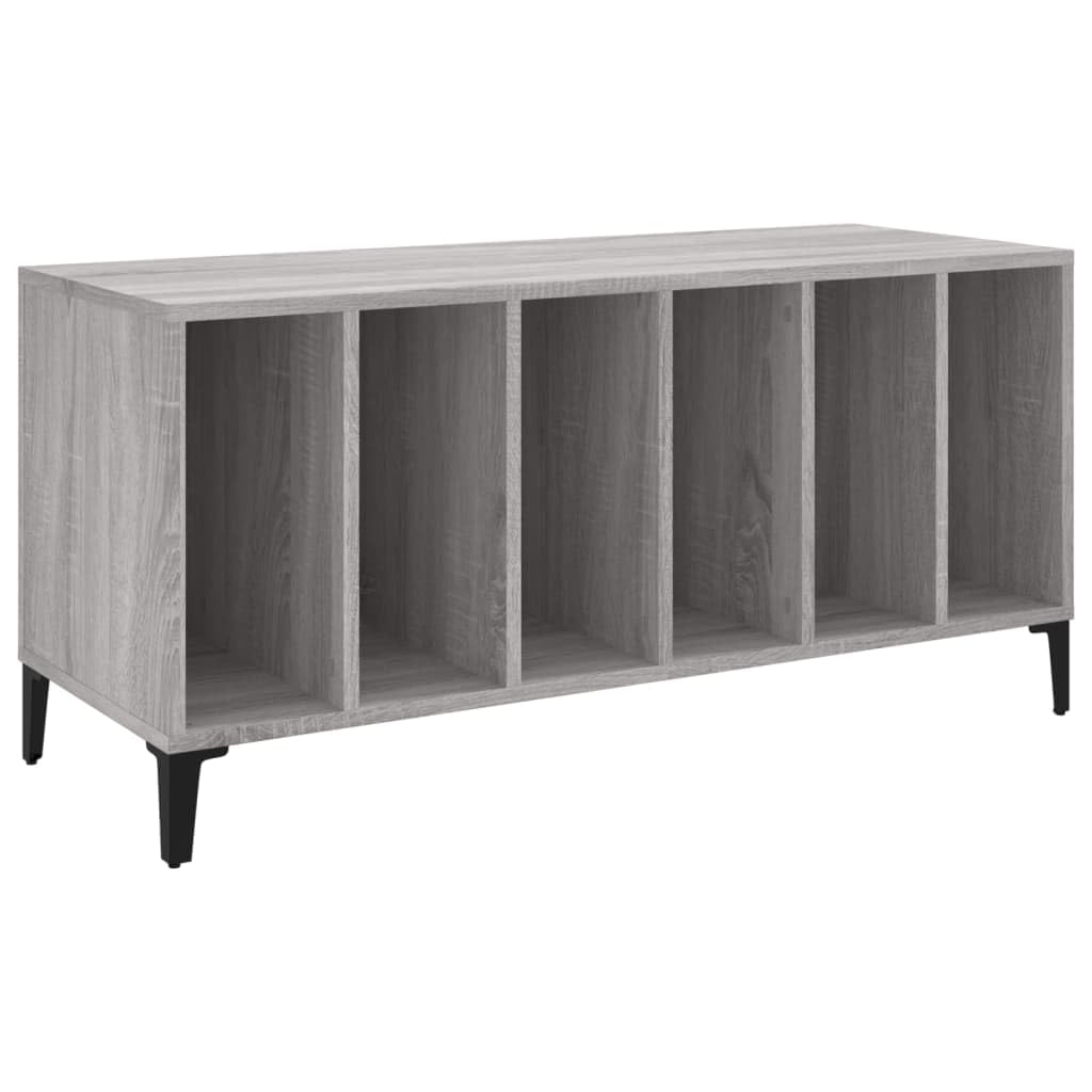 IKAYAA Mueble de Discos de Madera con Patas Metálicas 100x38x48 cm, Tocador de Vinilo, Estantería para CD - Gris Sonoma
