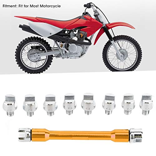 Image of Motorcycle Spoke Wrench CNC Spanner Set Length 93mm /3.7in with 10 Interchangeable Tips and Storage Case for Most Motorbike(B (golden))