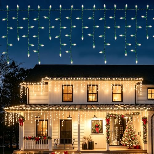 LAMPHOME 27FT Clear Christmas Icicle Lights for Indoor/Outdoor