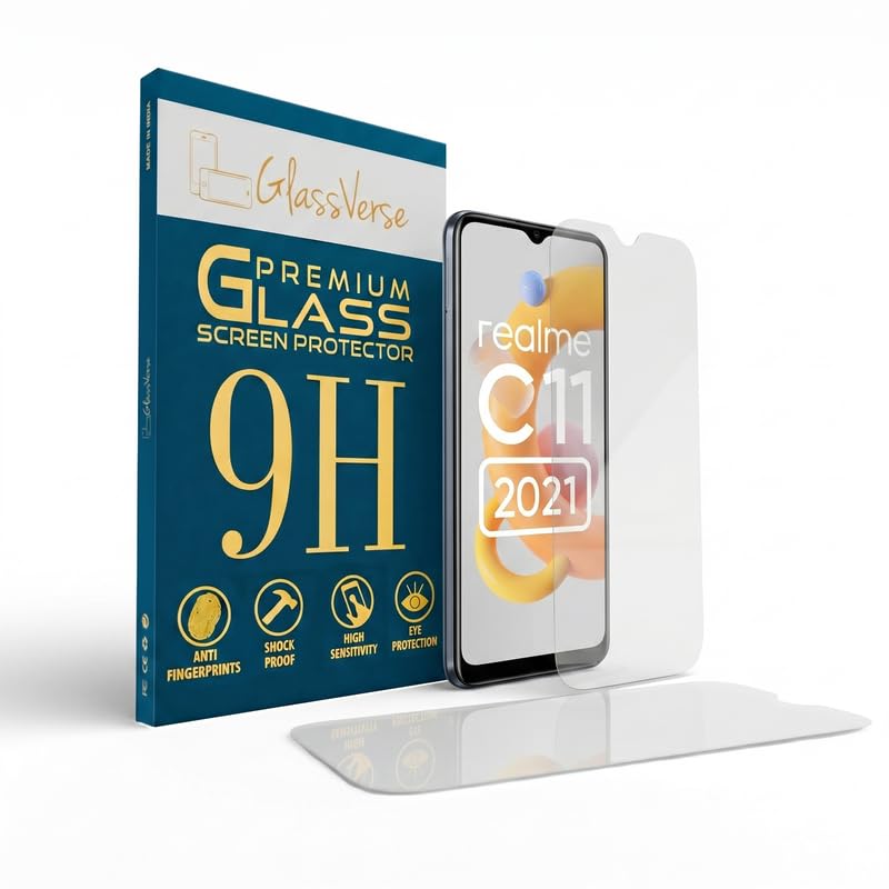 Image of GlassVerse PureView Tempered Glass for Realme C11 2021 | Crystal Clear, 9H Hardness Screen Protector, Edge to Edge, Case Friendly, Hassle-less Installation Kit Included. (Pack of 2)