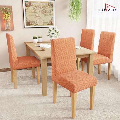 Image of Lukzer Elastic Dining Chair Cover - 4PC Pastel Orange Abstract | Textured High Stretch Jacquard Seat Cover | Removable Washable Short Dining Chair Cover Protector Seat Slipcover | (CC-169-04)