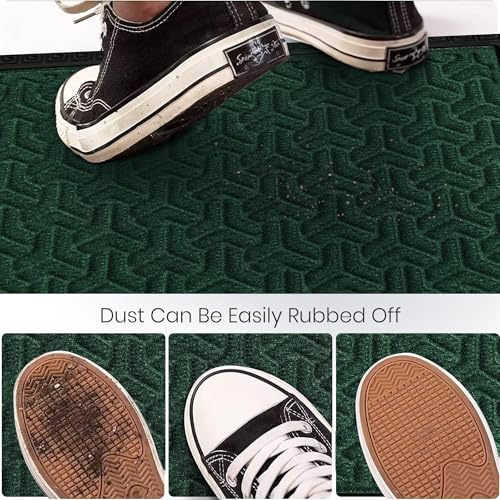Image of Yellow Weaves Large Size (60x90 cm) Door Mat for Home Entrance, Outdoor Rubber Mat - Non-Slip, Anti Skid Foot Mat, Dirt Trapper, Heavy-Duty, Waterproof Doormat (Triangle Design, Green Color)