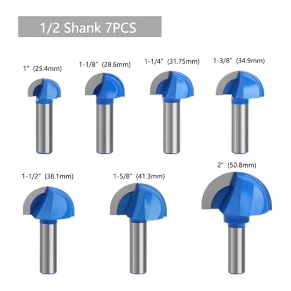 Fresa a punta tonda, 1 pezzo, 12 mm, codolo 1/2, due flauti for la lavorazione del legno, for applicazione con foro chiave.(7pcs(12.7mm shank))