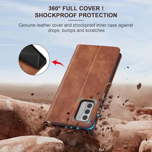 Image of Jasonyu Case for Nokia G42 Leather Wallet Flip Cover with Card Holder,Kickstand, Magnetic Closure,TPU Shockproof Phone Case Compatible with Nokia G42 (Brown)