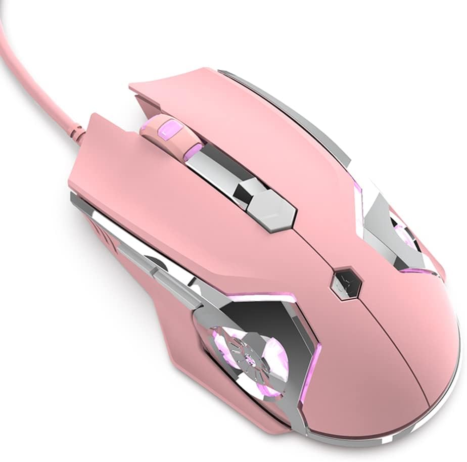 NACODEX AJ120 Wired Gaming Mouse Programmable 6 Buttons, 4 Adjustable DPI Up to 8000 for Window PC Gamer with Electroplating Wings Design (Pink)