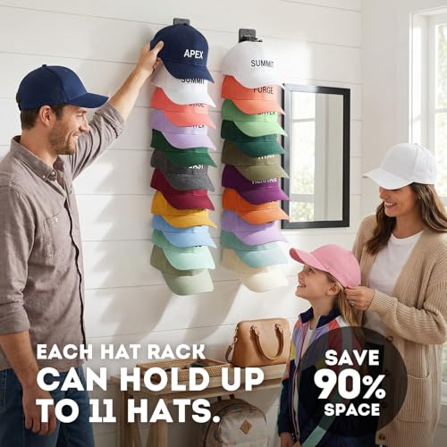 2 Pack Hat Organizer for Baseball Caps,Detachable DIY Hat Rack for Wall Hold Up to 22 Hats,Baseball Cap Organizer Cap Holder Hat Hangers for Wall Closet Door Bedroom (1A-Black) - image 6