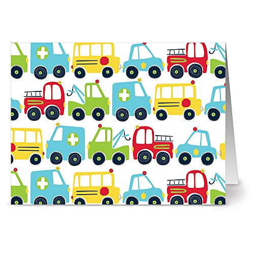 Note Card Cafe All Occasion Greeting Card Set With Red Envelopes | 24 Pack | Blank Inside, Glossy Finish | Traffic Jam White Designs | Bulk Set For Grandson, Corporate, Friends #TOP24