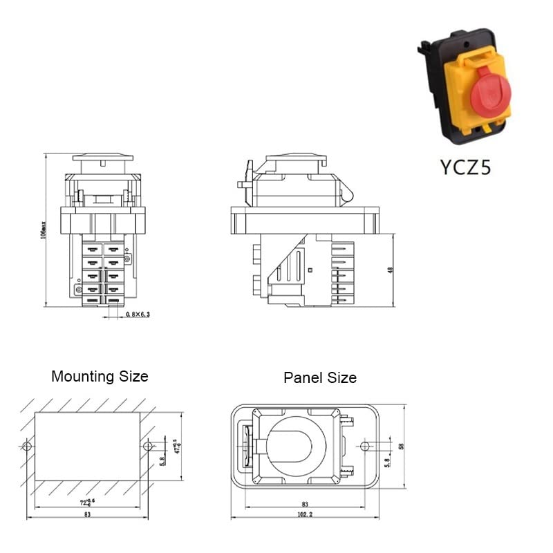 Electromagnetic Switch Starter 10 Pin On Off 15A 400V Reset Button with BCover Lock BYCZ5-A 1Pcs