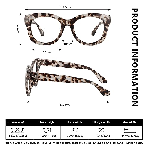 YOBOCO Oversized Reading Glasses 1.5 Women Ladies Chunky Readers Men, Designer Large Reading Glasses 1.5+ Womens, Tortoise Grey - Image 2