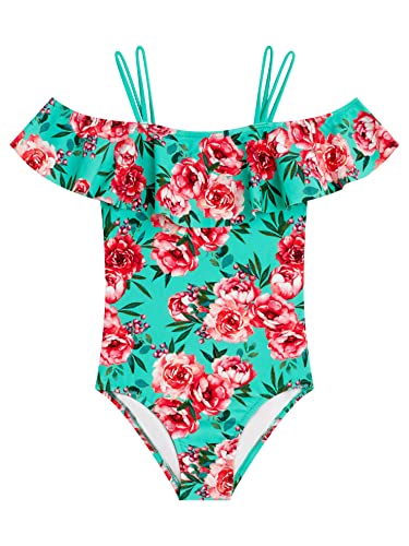 Kanu Surf Girls Peggy Upf 50+ Beach Sport Off Shoulder One Piece Swimsuit, Avery Green, 3T US