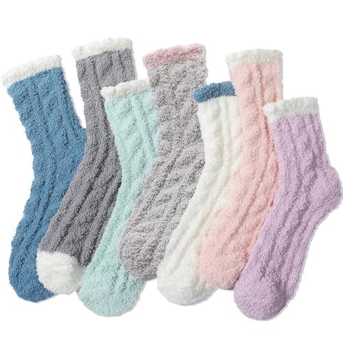 Passionbility Fuzzy Socks for Women - 7 Pairs Fluffy Socks Womens, Cozy socks for Women Slipper Sock