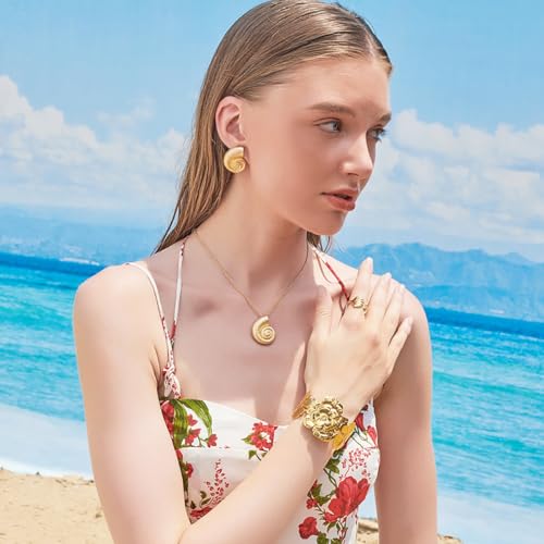 LILIE&WHITE Worn Gold Conch Shell Stud Earrings - Seashell Nautical Jewelry For Women - Sea Life Beach Summer Earrings by LILIE&WHITE - Used condition - Image 3