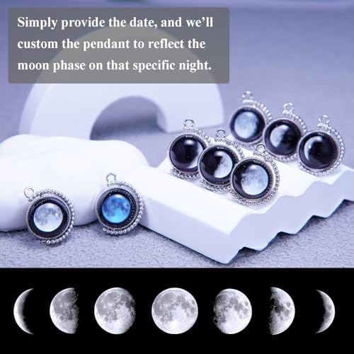 3D Custom Birth Moon Phase Necklace Jewelry with Gift Box - Rotatable Silver Double-Sided Moon Pendant Design, Perfect Jewelry Gift for Special Date, Birthday, Anniversary, Mother’s Day2