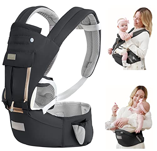 Image of Baby Carrier with Hip Seat, Baby Carrier Newborn to Toddler, Baby Hip Carrier for 7 -66lbs, All Seasons Hip Carrier for Baby, All Position.(Black)